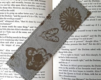 Grey bookmark - naturally dyed fabric floral print