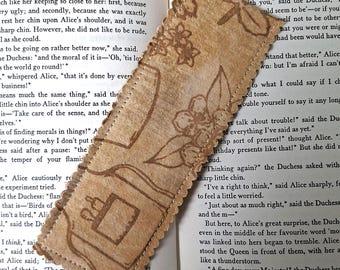 Tan colour bookmark - Natural dye fabric floral pattern