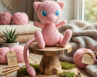Mew Crochet Pattern – Cute Pokémon Mew Amigurumi Plush Toy PDF, Kawaii Mew Crochet Pattern, Anime Crochet Gift