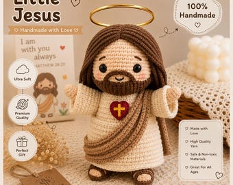 Handmade Crochet Jesus Plush Doll, Christian Amigurumi Stuffed Toy, Religious Gift for Kids, Prayer Room Decor