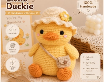 Handmade Crochet Duck Plush Toy, Cute Yellow Duckie Stuffed Animal, Soft Amigurumi Gift for Kids and Baby Nursery