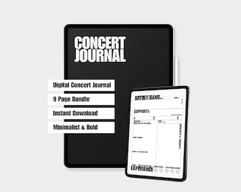 Minimalist Concert Journal Bundle | Digital Diary | Concert Review | Gig Tracker | Music Journal | Live Show Memory Book | Instant Download