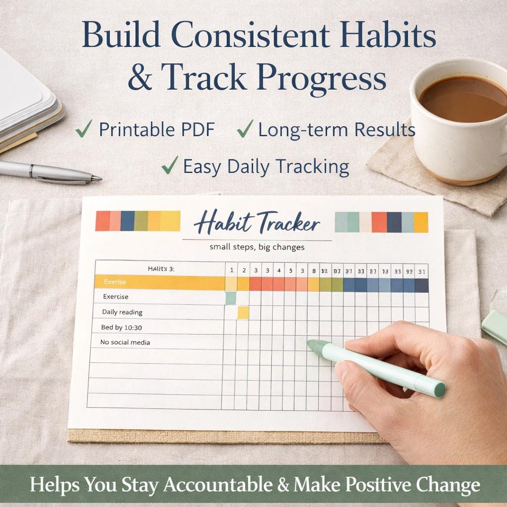 Habit Tracker Printable PDF | Build Consistency, Stay Accountable ...