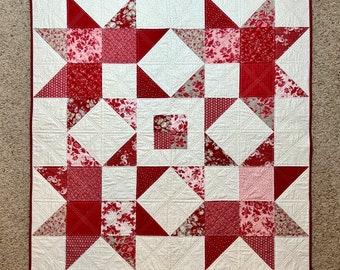 Roselyn Fabric Red and Cream Lap Quilt