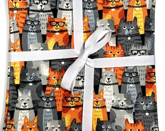 Coaster Set of 4 - Gray and Orange Cat Print