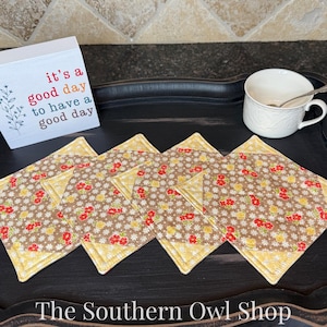Quilted Square Coasters (Stitched Fabric) - Set of 4