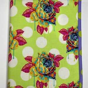 Notebook Cover - Curiouser and Curiouser Painted Roses Fabric - Lime Green