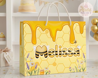Personalized Bumble Bee Party Favor Bags, Custom Honey Bee Birthday Treat Bags, Set of 10 Bee-Day Goodie Bags, Yellow and Black Party Decor