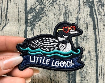 Little Loony Bird Embroidered Patch, Lake Life Nature Badge, Quirky Animal Jacket Patch