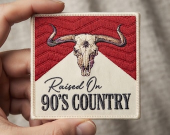 90's Country Music Embroidered Patch, Western Bull Skull Applique, Vintage Cowgirl Iron-On