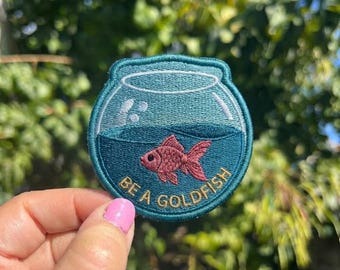 Parche bordado "Sé un pez dorado", parche termoadhesivo con cita de Ted Lasso, aplique de pecera, regalo con cita inspiradora