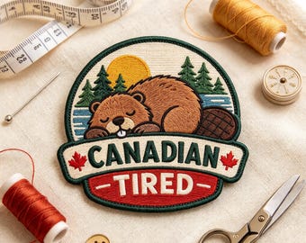 Canadian Tired Beaver Embroidered Patch, Funny Animal Iron On Patch, Nature Lover Applique, Cute Camping Backpack Badge Gift