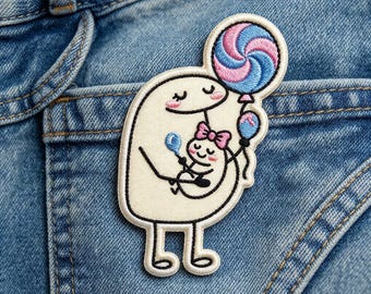 Cute Flork Pregnancy Embroidered Patch, Funny Mom To Be Iron On Patch, Custom Cute Baby Character Patch, Kawaii Cartoon Patch