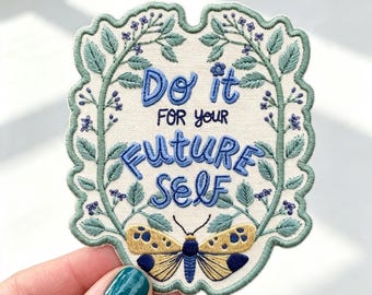 Parche bordado "Hazlo por tu yo del futuro", aplique termoadhesivo con cita motivacional, insignia estética de mariposa para chaqueta.