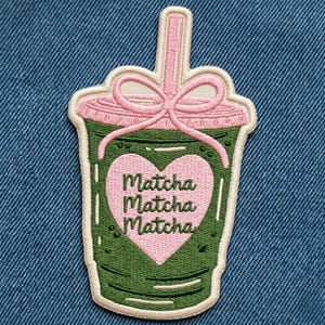 Embroidered Matcha Latte Patch, Green Drink Badge, Kawaii Drinkware Accessory