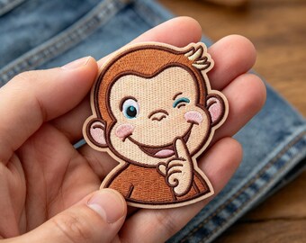 Winking Monkey Embroidered Patch, Cute Cartoon Animal Iron On Patch, Playful Monkey Applique