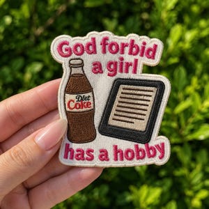 Embroidered Patch, Diet Coke E-Reader, Funny Book Lover Hobby Applique