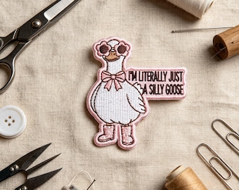 Embroidered Silly Goose Patch, Funny Duck Meme Iron On Badge, Pastel Accessory