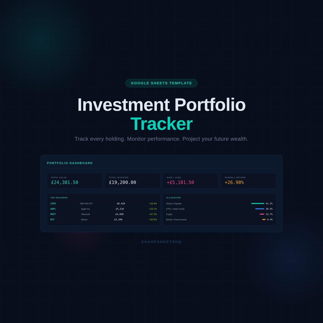 Investment Portfolio Tracker Google Sheets Template | Stock & ETF ...