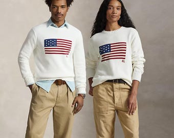 Ralph Lauren American Flag Knit Sweater | Vintage Crewneck Jumper