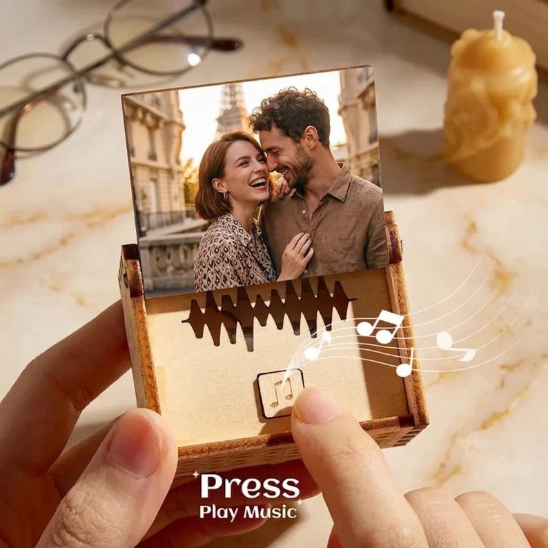Personalized Wooden Music Box, Custom Song, Photo, and Text, - Etsy