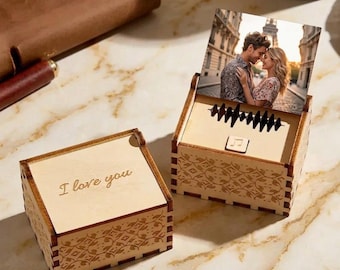 Personalized Wooden Music Box, Custom Song, Photo, and Text,