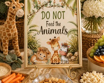 Letrero imprimible para baby shower con temática de safari: No alimentar a los animales, descarga instantánea, letrero para mesa de aperitivos con temática de safari, decoración de mesa de aperitivos con temática de la jungla, BB3