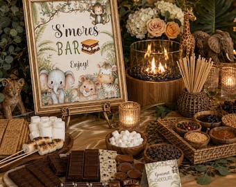 Safari S'mores Bar Printable Sign, Instant Download, Printable Baby Shower S'mores Station, Jungle Baby Shower Dessert Table Sign, BB3