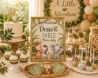Letrero imprimible para mesa de postres con temática de safari, descarga instantánea, decoración para mesa de postres de baby shower con temática de la jungla, imprimible de 8x10, letrero para mesa de dulces, BB3
