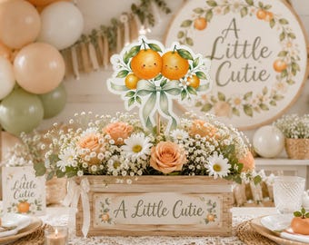 A Little Cutie Baby Shower Printable Centerpieces, Instant Download, Orange Baby Shower Cutouts, Citrus Double Sided Table Decor, DIY Decor