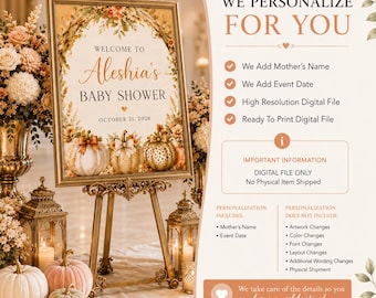 Personalized Little Pumpkin Welcome Sign, Instant Download, Fall Baby Shower Welcome Poster, Custom Baby Shower Sign, Pumpkin Decor, BB6