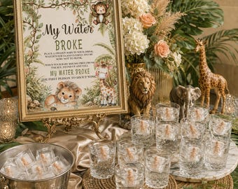 Safari My Water Broke Game Printable Sign, Instant Download, Baby Shower Game, Jungle Baby Shower Activity, Wild One Party Game, BB3