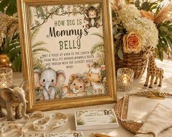Safari How Is Big Mommy's Belly Printable Game, Instant Download, Baby Shower Game Sign, Jungle Printable Activity, Guess Mommy Belly,  BB3