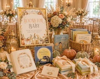 Ein kleiner Kürbis Bücher für Baby druckbare Zeichen, sofortiger Download, Baby-Dusche-Buch Anfrage, Herbst-Baby-Dusche-Dekor, Herbst, BB6