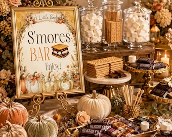 Letrero imprimible para barra de s'mores de calabaza, descarga instantánea, decoraciones para baby shower de otoño, letrero para estación de s'mores, barra de s'mores de otoño, BB6