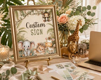 Safari Editable Baby Shower Printable Sign, Instant Download, Jungle Party Decor, Wild One Baby Shower, DIY 8x10 Sign, Custom Sign, BB3