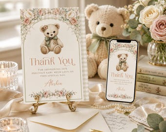We Can Bearly Wait Thank You Printable Card, Instant Download, Teddy Bear Baby Shower Thank You, Editable Template, Printable Thank You, BB7