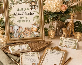 Safari Advice & Wishes Printable Sign, Instant Download, Baby Shower Advice Cards, Advice For Parents to Be, Jungle Baby Shower Game, BB3