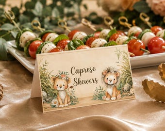 Tarjetas imprimibles para comida de baby shower con temática de safari, descarga instantánea, etiquetas editables para buffet, tarjetas de lugar con temática de la jungla, letreros de comida Wild One, BB3