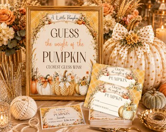 Guess the Weight of the Pumpkin Game, Instant Download, Printable Baby Shower Game, Guess the Pumpkin Weight Sign, Entry Cards, Fall, BB6