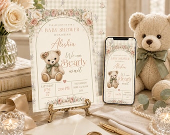 We Can Bearly Wait Baby Shower Invitation Template, Instant Download, Teddy Bear Baby Shower Invite, Phone E-vite, Printable, Editable, BB7