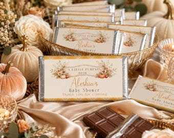 Ein kleiner Kürbis druckbare Candy Bar Wrapper, sofortiger Download, personalisierte Schokolade Bar Wrapper, Herbst-Baby-Dusche gefallen, BB6