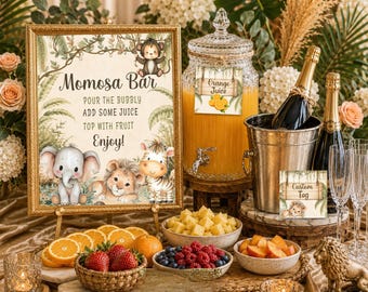 Safari Momosa Bar Printable Sign, Instant Download, Mimosa Bar Sign, Jungle Baby Shower Brunch Decor, Custom Beverage Tag, 8x10 Sign, BB3