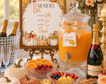 Momosa Bar druckbare Zeichen Bundle, sofortiger Download, Mimosa Bar Schild, Baby-Dusche Mimosa Bar, Herbst-Baby-Dusche Trinkstation, Juice Tag, BB6