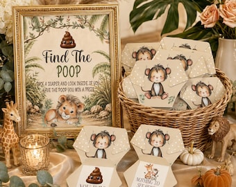 Safari Baby Shower Find the Poop Printable Game, Instant Download, Dirty Diaper Baby Shower Game, Safari Party Game, Baby Shower Game, BB3