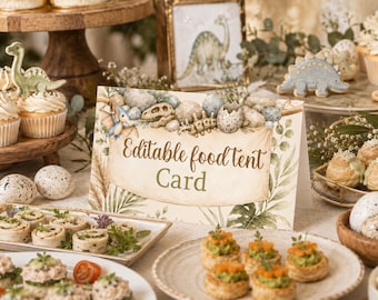 Dinosaur Baby Shower Editable Food Tent Cards, Editable 3.5x2 Buffet Labels, Templett, Instant Download, Dinosaur Buffet Food Labels, BB8