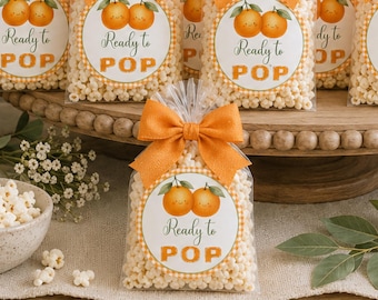 A Little Cutie Ready to Pop Printable Stickers, Instant Download, Little Cutie Baby Shower Favor Labels, Citrus Orange Party Decor, 2x2, BB5