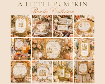 Paquete de decoración para baby shower con temática de calabazas, decoraciones de otoño para baby shower, juegos de baby shower con temática de calabazas, invitación imprimible, cartel de bienvenida, BB6
