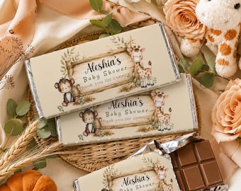 Envoltorio imprimible para barra de chocolate de baby shower con temática de safari, descarga instantánea, recuerdo personalizado para barra de chocolate, recuerdo para fiesta de baby shower con temática de la jungla, BB3