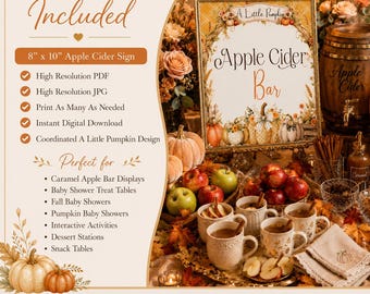 A Little Pumpkin Apple Cider Bar Printable Sign, Instant Download, Apple Cider Station Sign, Fall Baby Shower Decor, Autumn Baby Shower, BB6